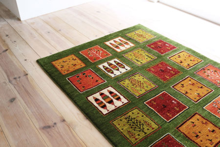 グリーンパッチワークギャッベ【120-0581】